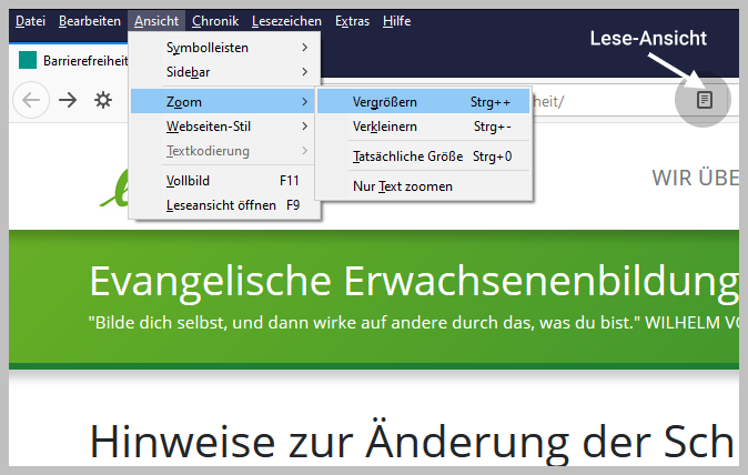 Schrift-Einstellung Browser Firefox