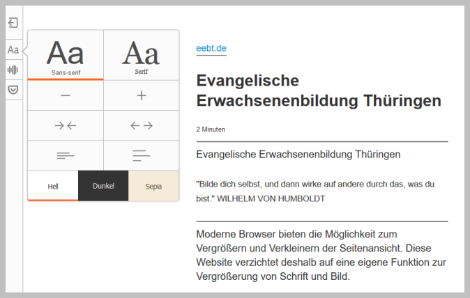 Lese-Ansicht Browser Firefox